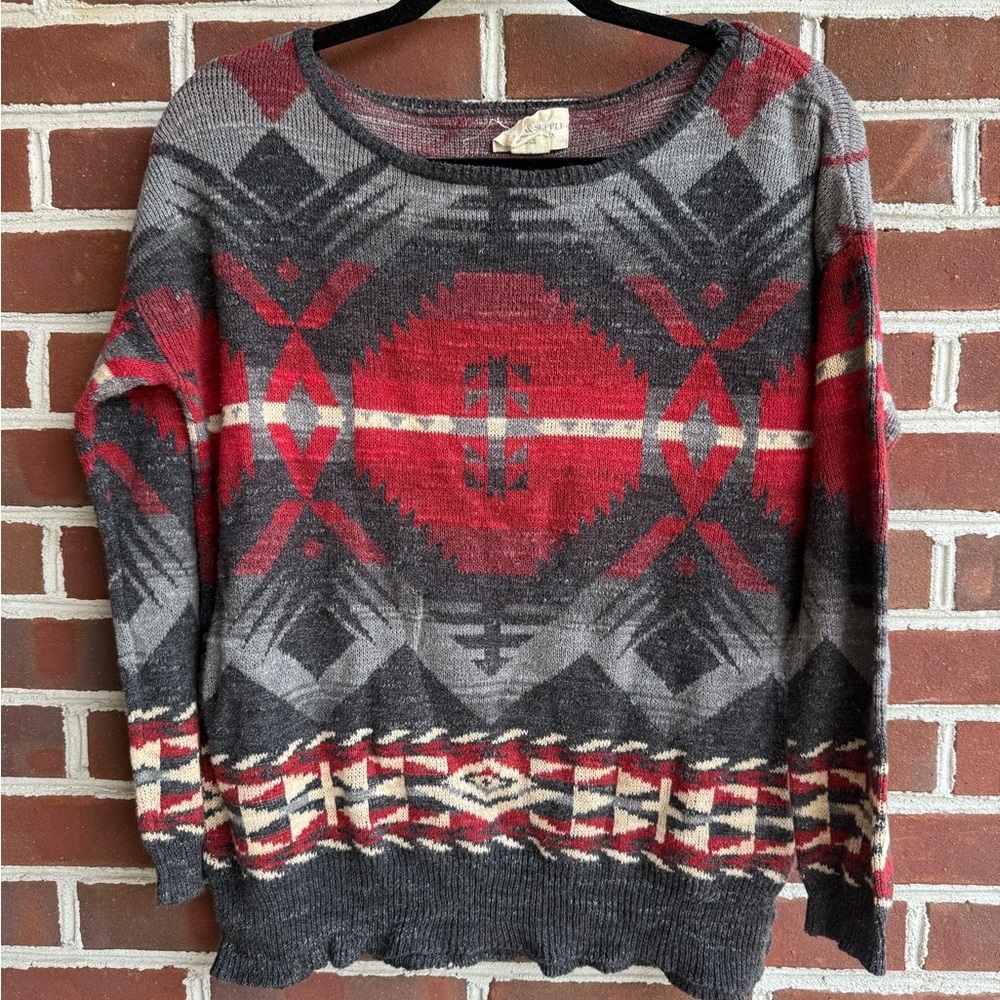 Denim & Supply Ralph Lauren Red and Gray Knit Sweater
